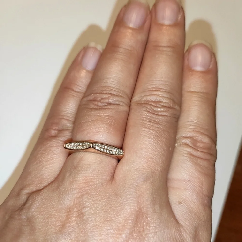 Solid 14K Rose Gold Diamonds Hexagon Ring